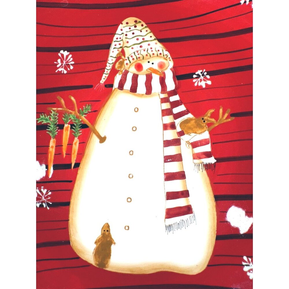 Noble Excellence Snowmates Holiday Plate Set Snowman Design Earthenware Red Gree - Picture 9 of 9